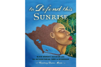 Book cover with woman's face drawn in profile, over palm tree and ocean background